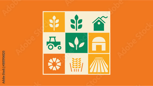 Farming and Organic Crop Production Vector Icons for Agricultural Business and Food Supply Chain
