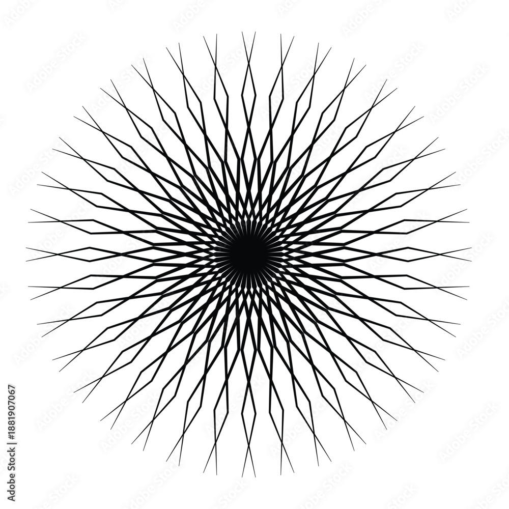 Naklejka premium Geometric Mandala Sunburst Vector Ornament on White.