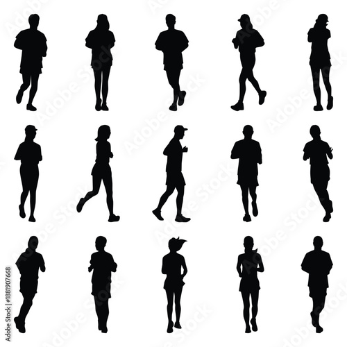 Vector collection set of running people silhouettes.	

