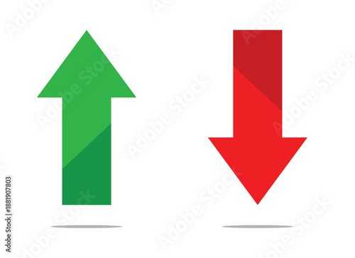 Up down arrow icons. Green increase red decrease symbol. Growth loss trend direction sign