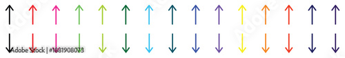 Large collection of colorful arrows pointing up and down for web navigation vector illustration.
