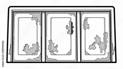 Three panels show abstract shapes with varying textures within frames