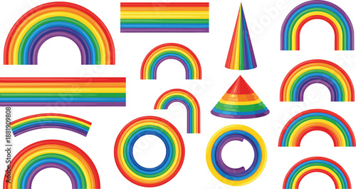 Colorful Rainbow Shapes and Arches Set Vector Illustration Isolated on White Background for Kids, Education, and Creative Design