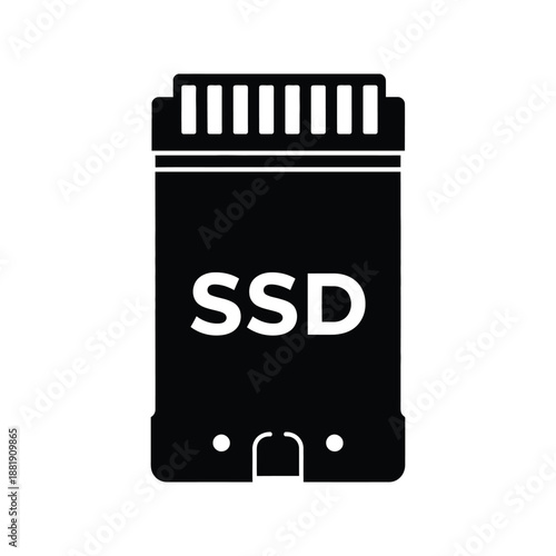 Vector illustration icon black ssd icon with white text on a pure representing a solid state drive storage device