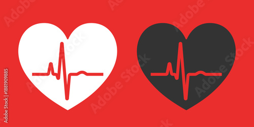 Heart rate. Heart and pulse. Vector illustration isolated on a red background.