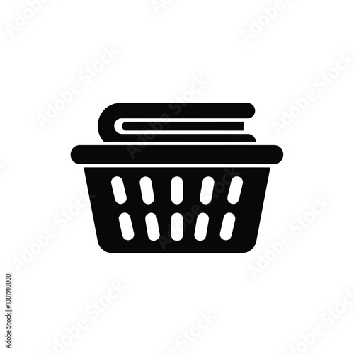 Vector illustration icon black icon of a laundry basket with clothes on top