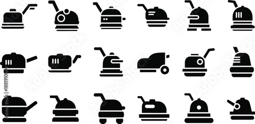 Floor cleaning machine, floor polisher or buffer vector icons illustration.  