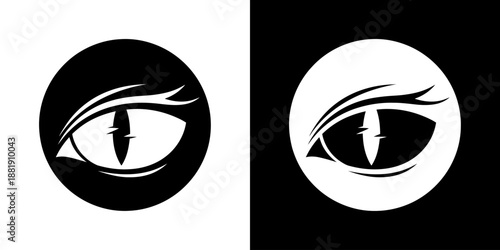 Graphic illustration of two eye icons in black and white circular frames.
