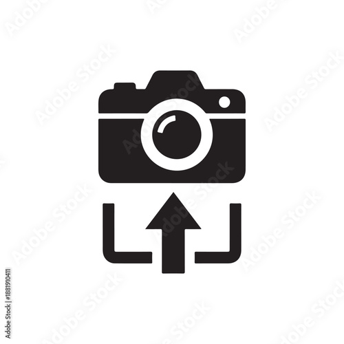 a sleek camera upload icon design with a modern and minimalist aesthetic silhouette