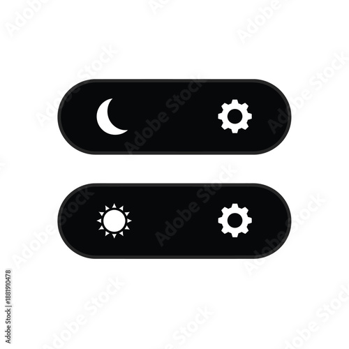 Vector illustration icon black icons of sun and moon with gear on for day and night settings