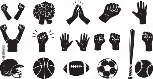 Sports Icons and Gestures in Black and White Silhouette