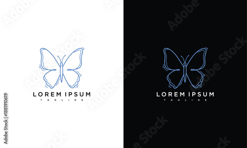 Elegant butterfly logo design template on dual white and black backgrounds from a front viewpoint