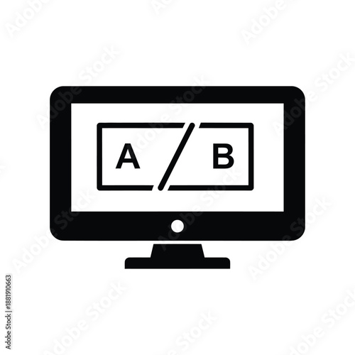 Vector illustration icon a black and white icon of a computer monitor displaying a split screen with the letters a and b