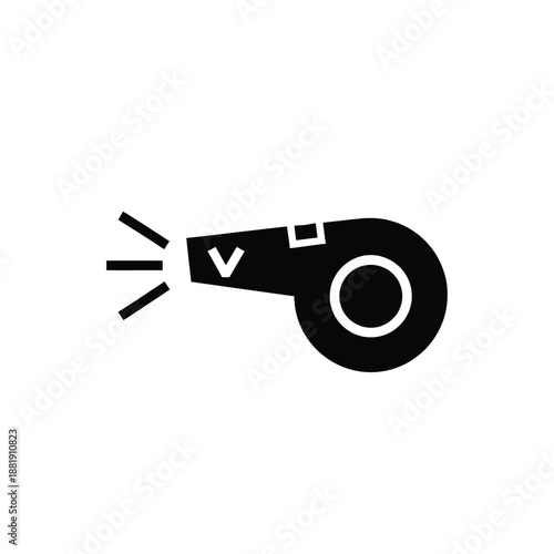 Vector illustration icon a black and white illustration of a referee whistle on a blowing loudly with motion lines