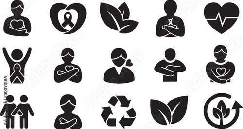 Health and wellness icons for medical and eco friendly concepts