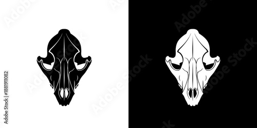 Black and white animal skull illustrations on contrasting backgrounds