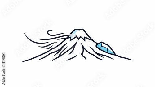 Stylized snow-capped mountain with wind streaks and icy accents
