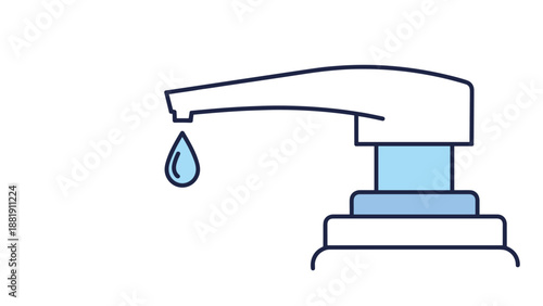 Liquid soap or sanitizer dispenser pump bottle with a falling drop isolated on white background for hygiene and clean concepts.