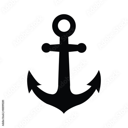Black anchor silhouette Nautical marine sea ocean stability hope travel sailing ship boat journey vector clipart icon