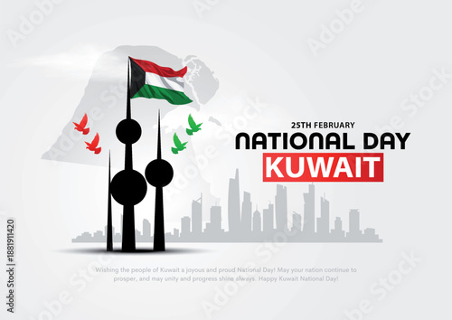 25th February celebrating 65th kuwait national day. Creative vector illustration design.