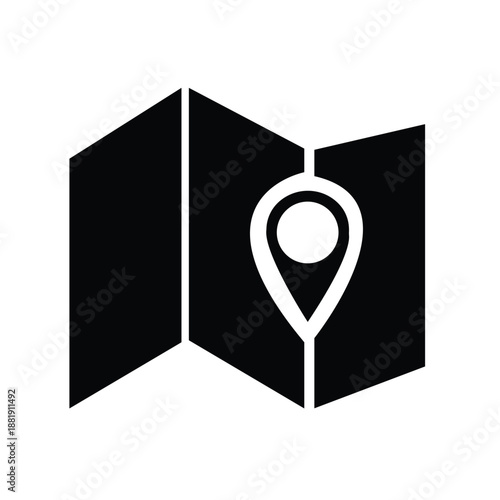 Folded map icon with white location pin marker showing navigation travel directions GPS journey finding places and geo