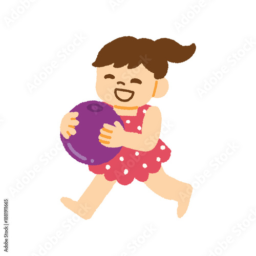 海 女の子 ビーチボール 水着 子ども 遊ぶ イラスト