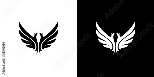 Black and white wing logos on split contrasting backgrounds