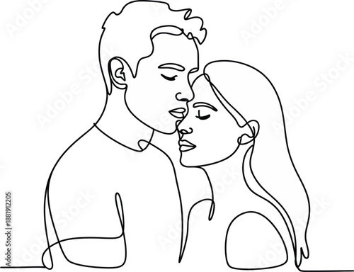 Couple Kissing Silhouette Line black and white