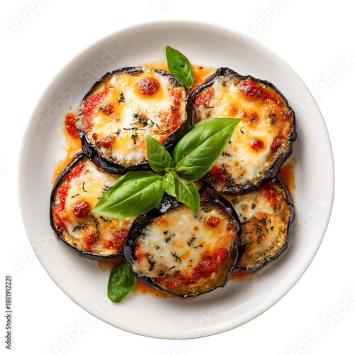 Parmigiana Di Melanzane On White Plate. Italian Food On Isolated Transparent Background, Png. Generative AI