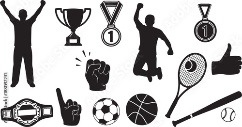 Sports Icons and Symbols for Victory and Achievement Celebrations