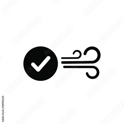 Vector illustration icon black wind icon with checkmark on for approved or verified concept