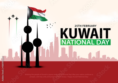 25th February celebrating 65th kuwait national day. Creative vector illustration design.
