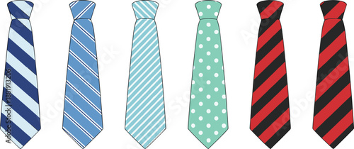 Men Necktie Set with Striped and Polka Dot Patterns Vector Illustration Isolated on White Background for Fashion Design