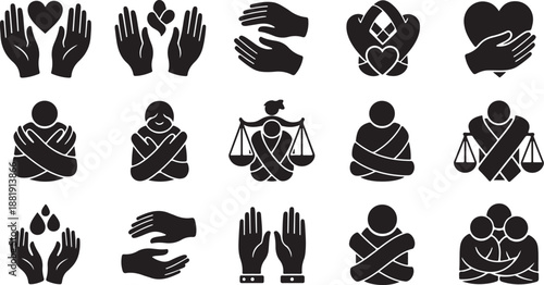 Support and care icons for social justice and help