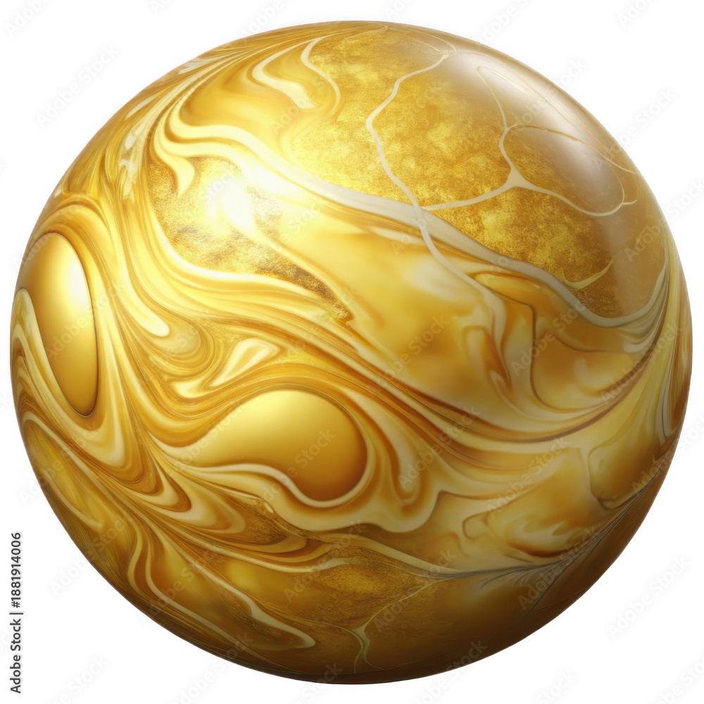 Obraz premium Golden Marble Sphere with Swirling Patterns isolated on a transparent background