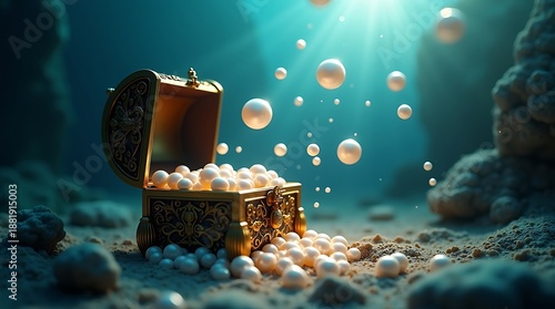 Wallpaper Mural The Gilded Deep: A high-end jewelry style photograph of a gold treasure chest underwater. Torontodigital.ca