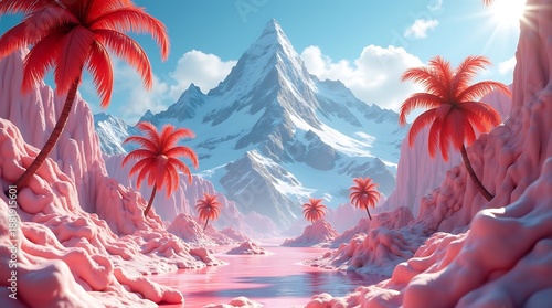 Wallpaper Mural Whimsical mountain peaks made of strawberry and vanilla ice cream with iridescent ribbon foliage. Torontodigital.ca