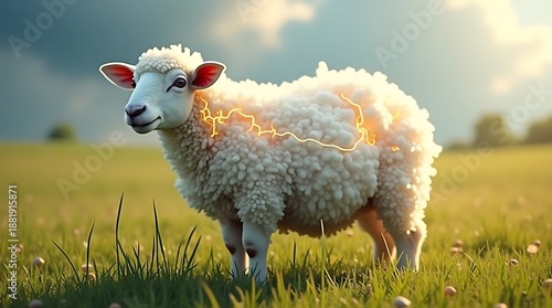 Wallpaper Mural The Thunder Grazer: An 8K study of a sheep with wool made of fluffy storm clouds. Torontodigital.ca