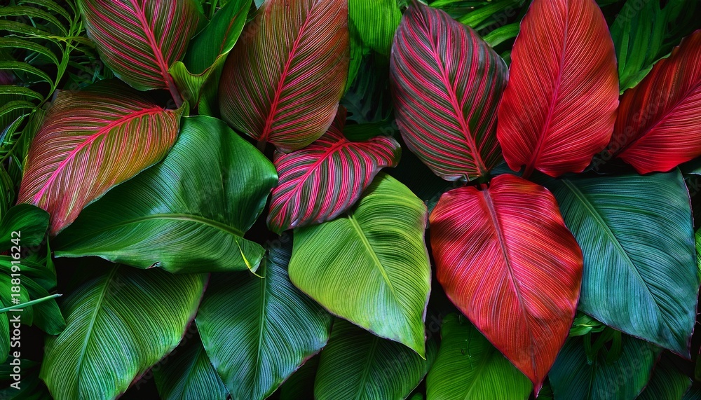 custom made wallpaper toronto digitalvibrant tropical foliage a colorful botanical background with lush green and red leaves