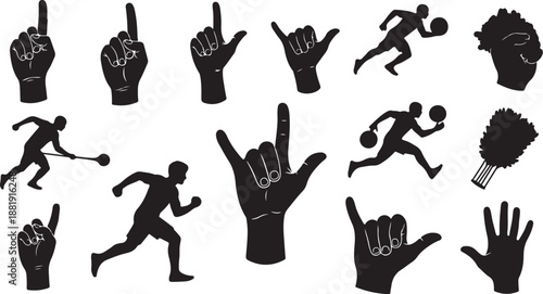 Sports Silhouettes and Hand Gestures in Black and White