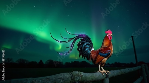 Wallpaper Mural Polar Plumage: An ultra-detailed 8K image of a farm bird with glowing atmospheric light trails. Torontodigital.ca