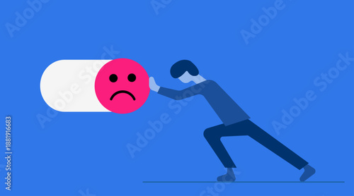 Turning off sad sliding switch button illustration
