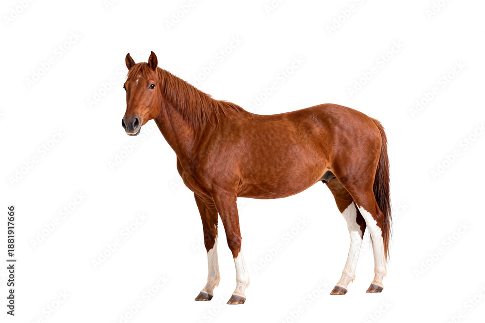 Obraz premium Chestnut Horse with White Legs in Isolated View