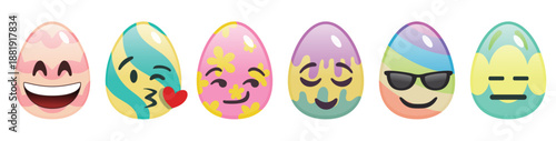 Cute Easter egg emoji collection with happy and funny facial expressions