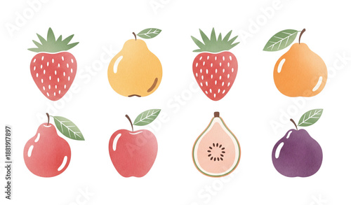 Minimal watercolor fruit illustrations vector set isolated on white background