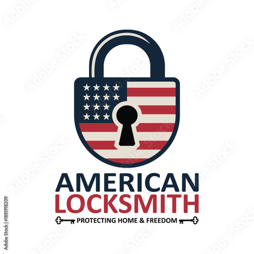 American locksmith protecting home and freedom with flag stars and stripes keyhole for security company patriotic usa service