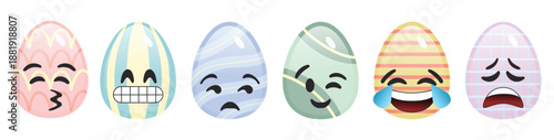 Set of decorative Easter egg characters with crying and laughing face emotions