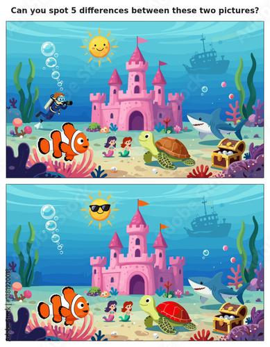 spot the difference, kids activity, fun games, puzzles for kids, educational activity, brain teaser, difference game, coloring pages, coloring books, book cover, kdp, kdp interior, kids challenges, le