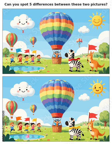 spot the difference, kids activity, fun games, puzzles for kids, educational activity, brain teaser, difference game, coloring pages, coloring books, book cover, kdp, kdp interior, kids challenges, le