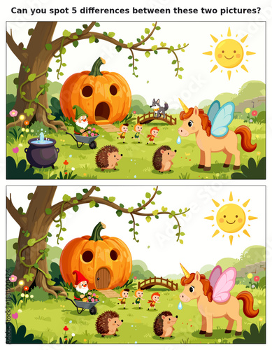 spot the difference, kids activity, fun games, puzzles for kids, educational activity, brain teaser, difference game, coloring pages, coloring books, book cover, kdp, kdp interior, kids challenges, le